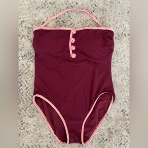 Kate Spade Women’s One-Piece Retro Swimsuit | Burgundy & Pink | Large (Size 10)